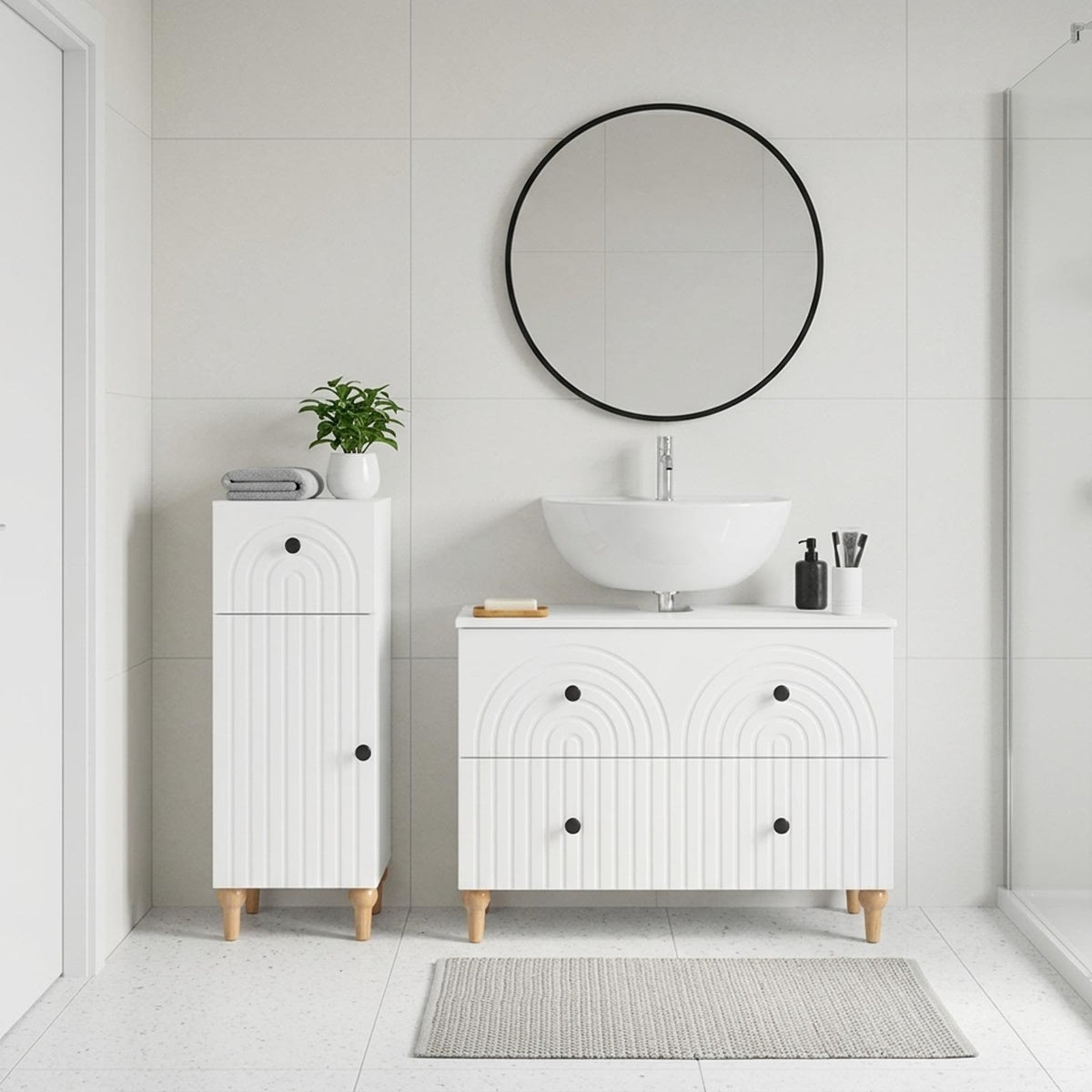2 Piece Bathroom Cabinet Set ALKMAAR White Engineered Wood