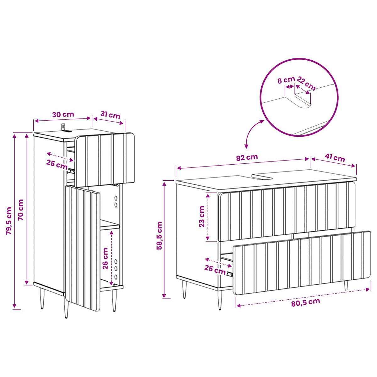 2 Piece Bathroom Cabinet Set ZWOLLE White Engineered Wood