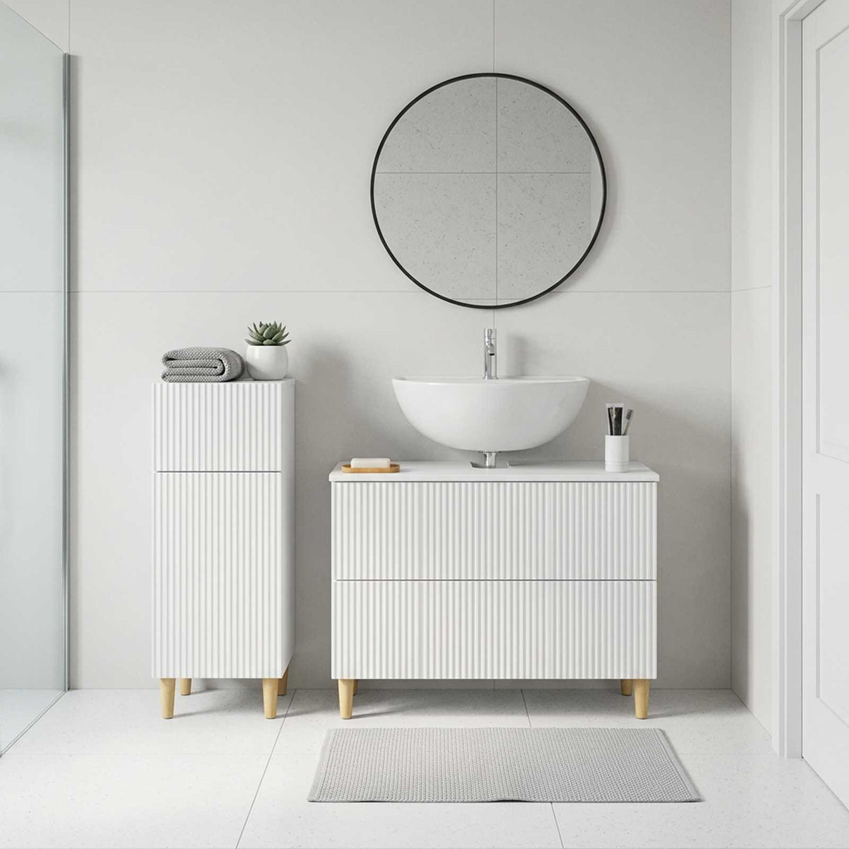 2 Piece Bathroom Cabinet Set ARNHEM White Engineered Wood