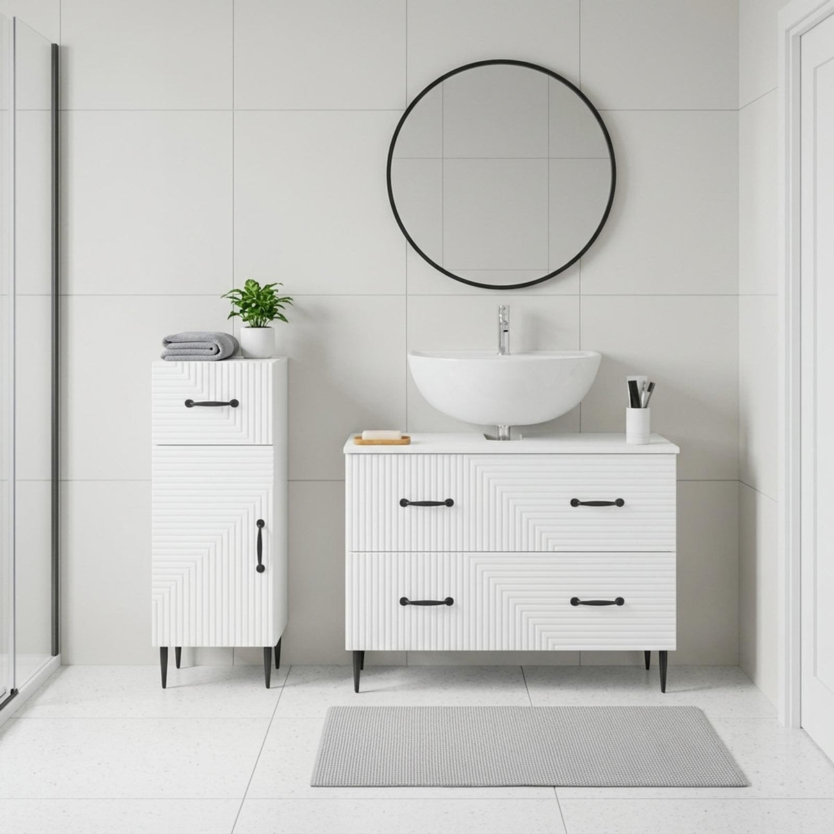 2 Piece Bathroom Cabinet Set HAARLEM White Engineered Wood