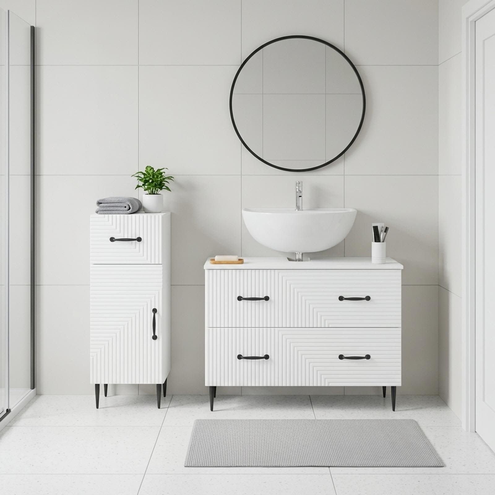 2 Piece Bathroom Cabinet Set HAARLEM White Engineered Wood