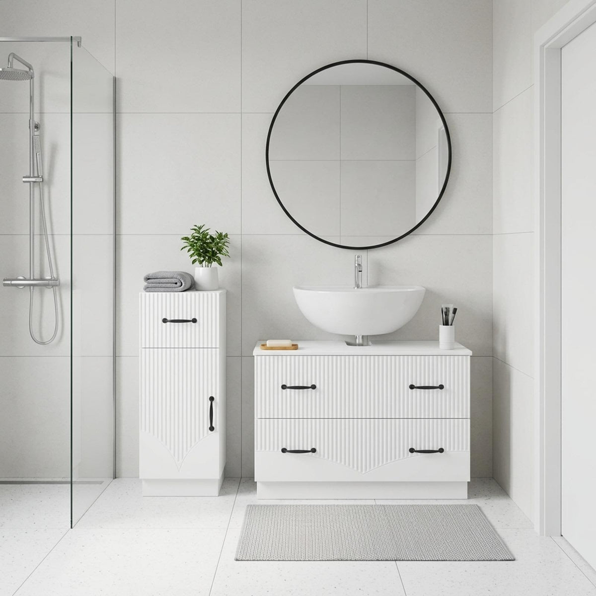 2 Piece Bathroom Cabinet Set HOORN White Engineered Wood