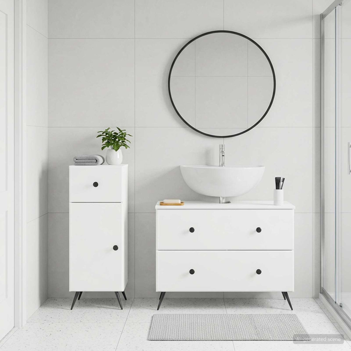 2 Piece Bathroom Cabinet Set BREDA White Engineered Wood