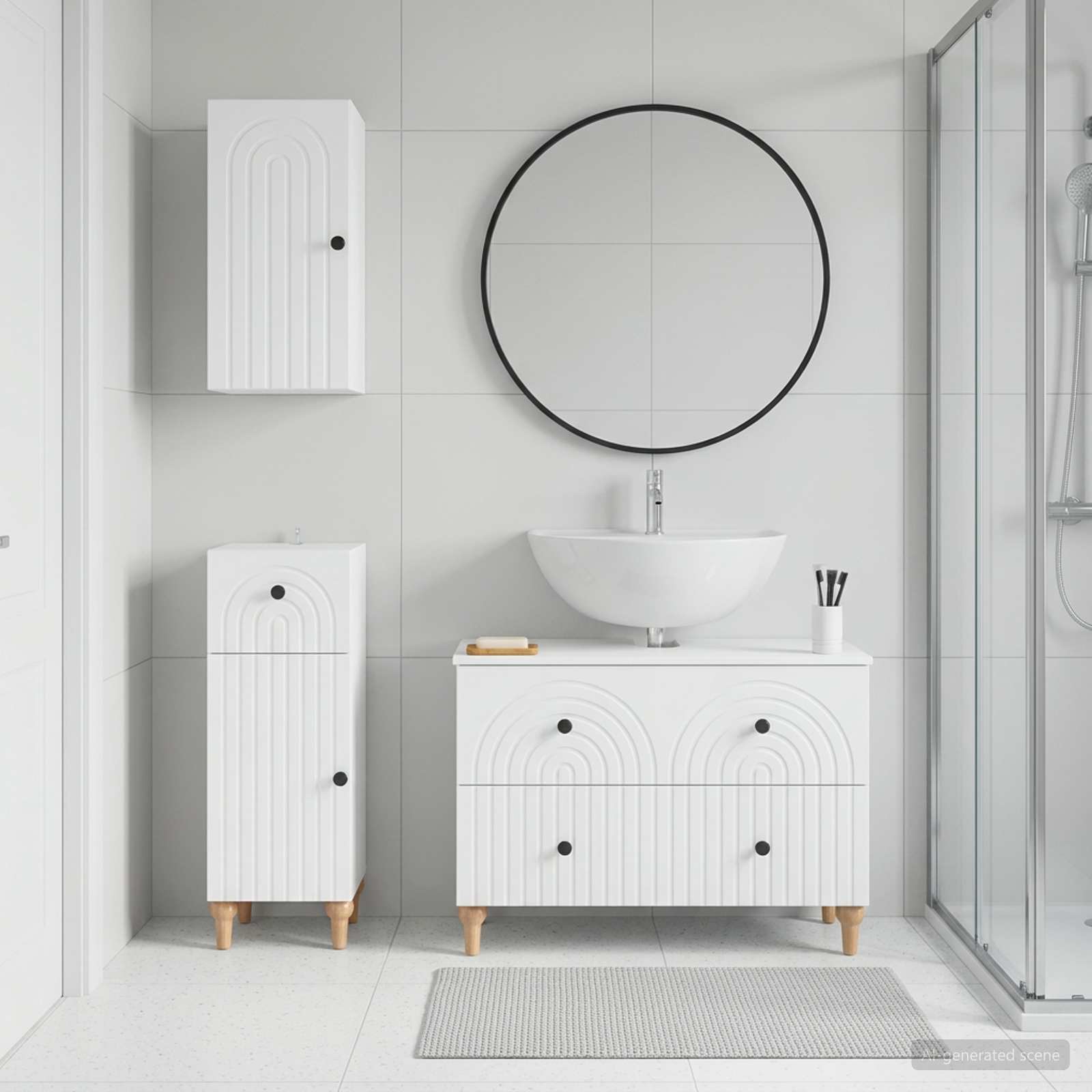 3 Piece Bathroom Cabinet Set ALKMAAR White Engineered Wood