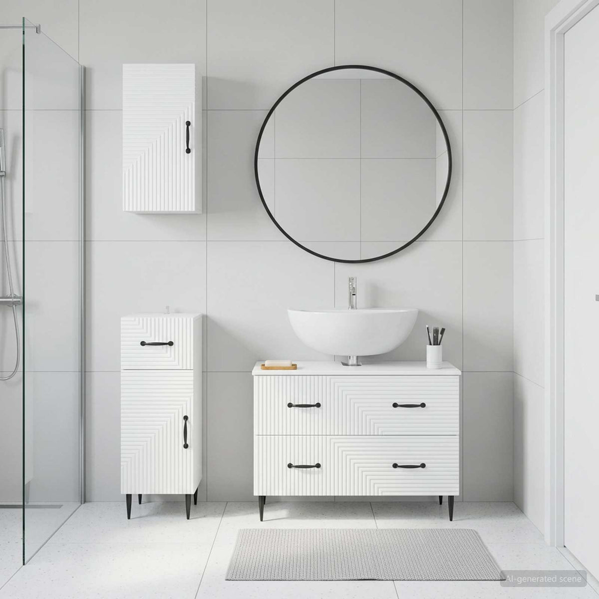 3 Piece Bathroom Cabinet Set HAARLEM White Engineered Wood