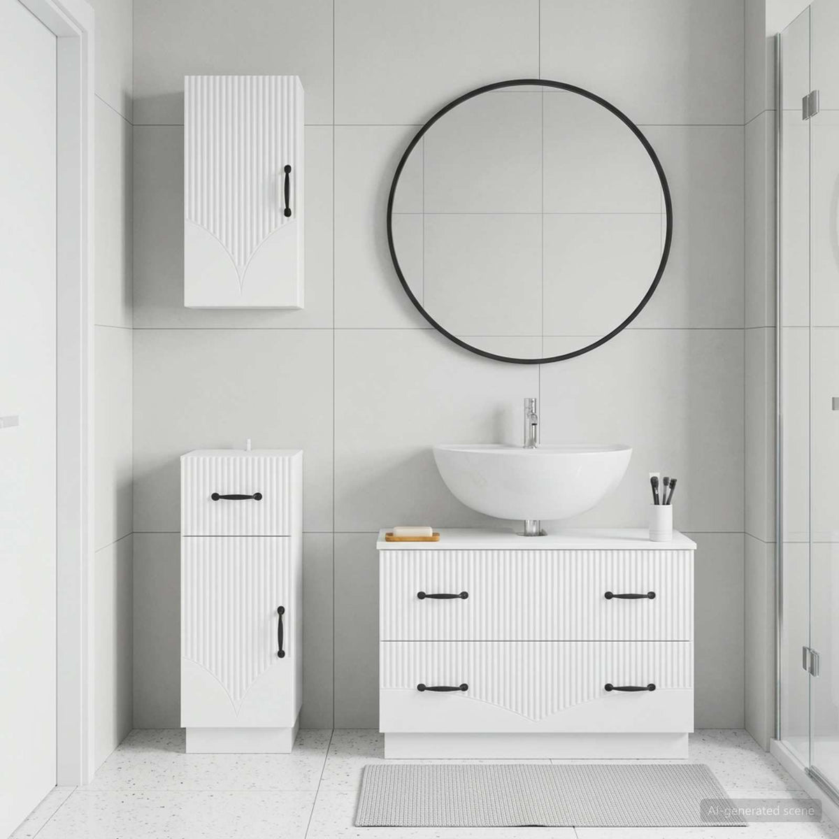 3 Piece Bathroom Cabinet Set HOORN White Engineered Wood
