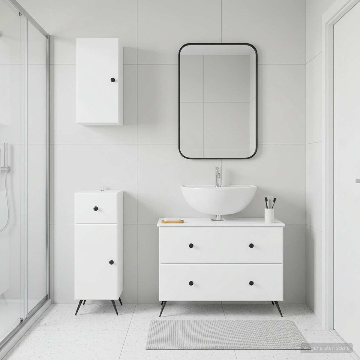 3 Piece Bathroom Cabinet Set BREDA White Engineered Wood