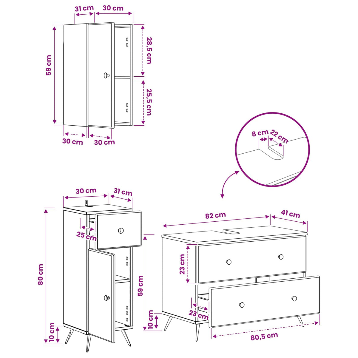 3 Piece Bathroom Cabinet Set BREDA White Engineered Wood