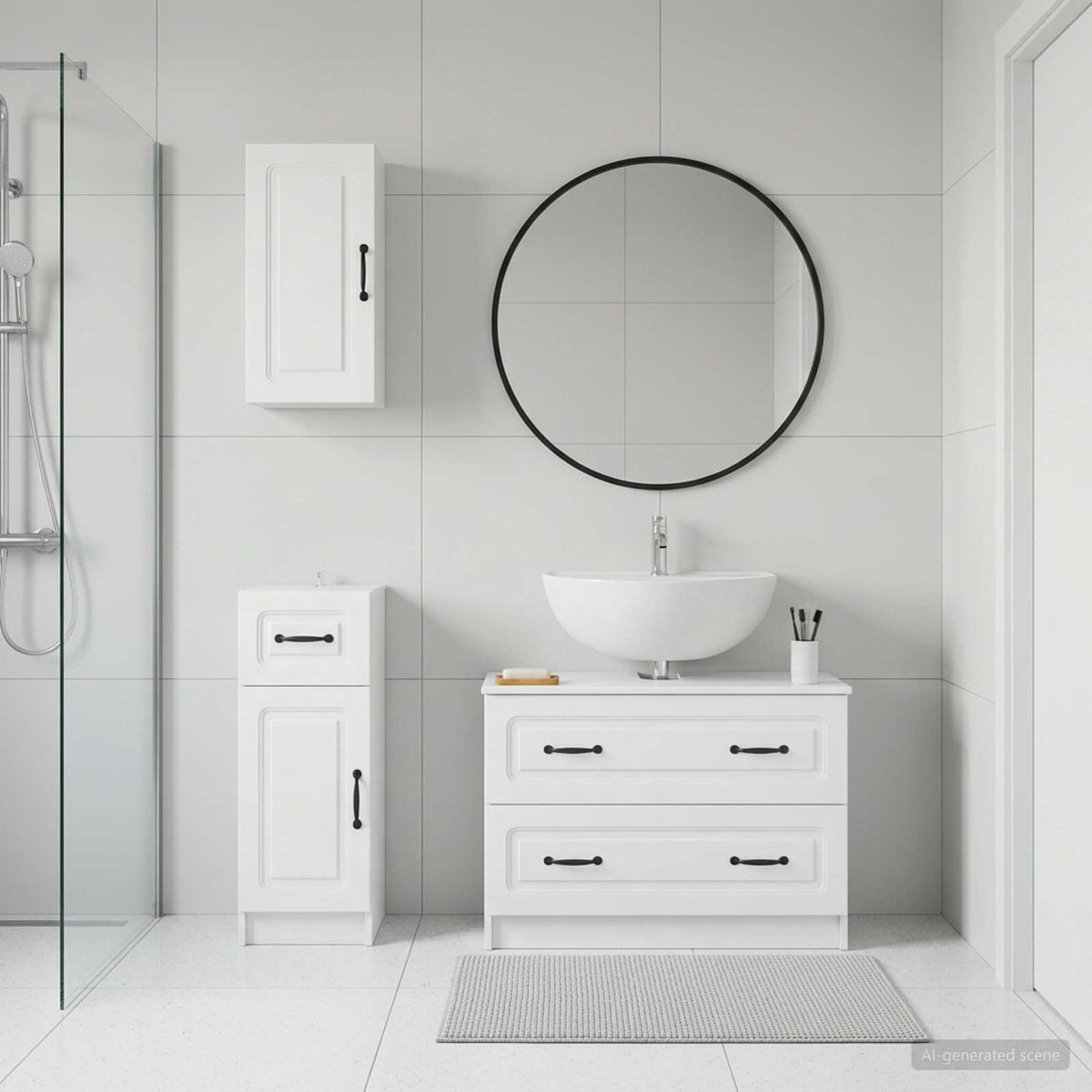 3 Piece Bathroom Cabinet Set UTRECHT White Engineered Wood
