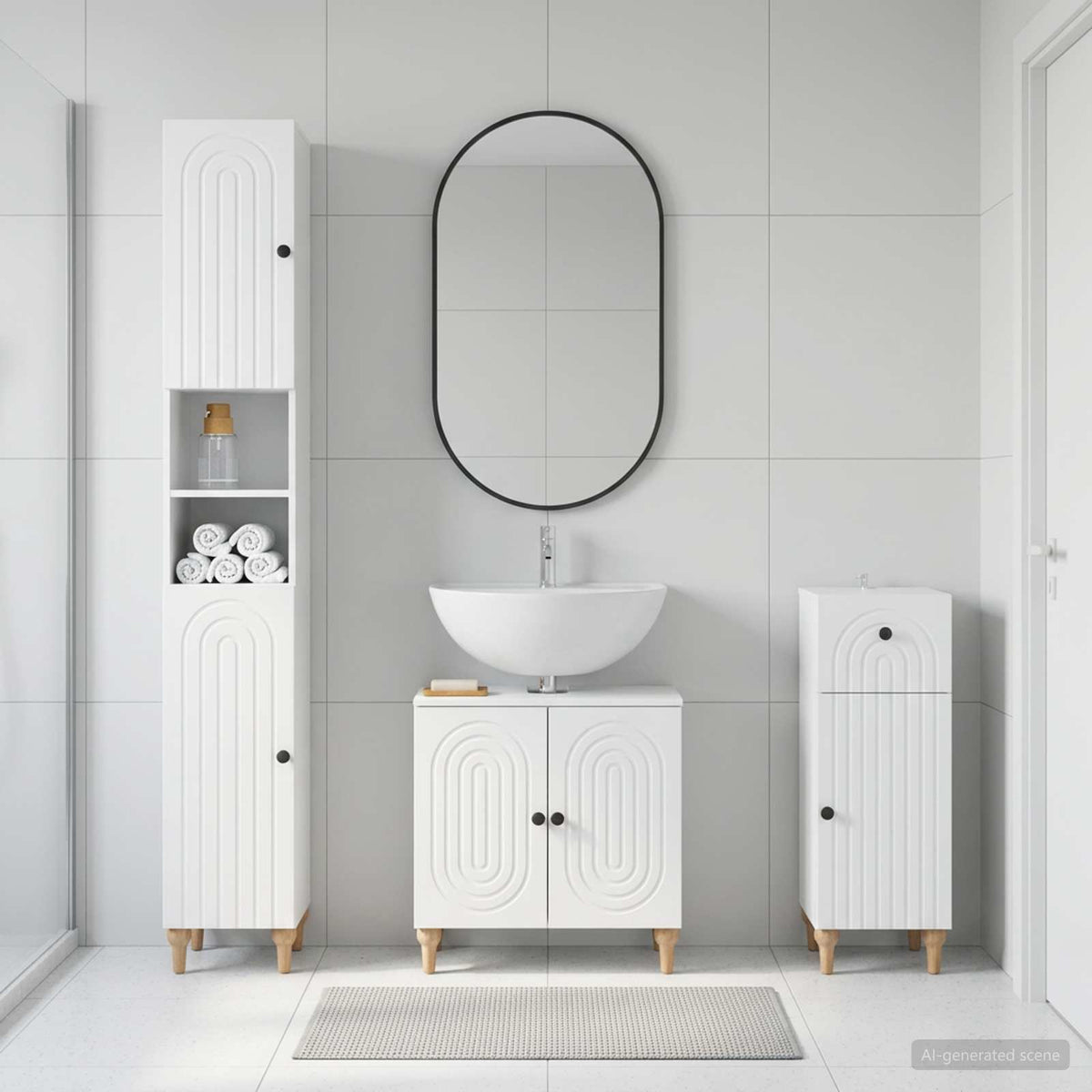 3 Piece Bathroom Cabinet Set ALKMAAR White Engineered Wood