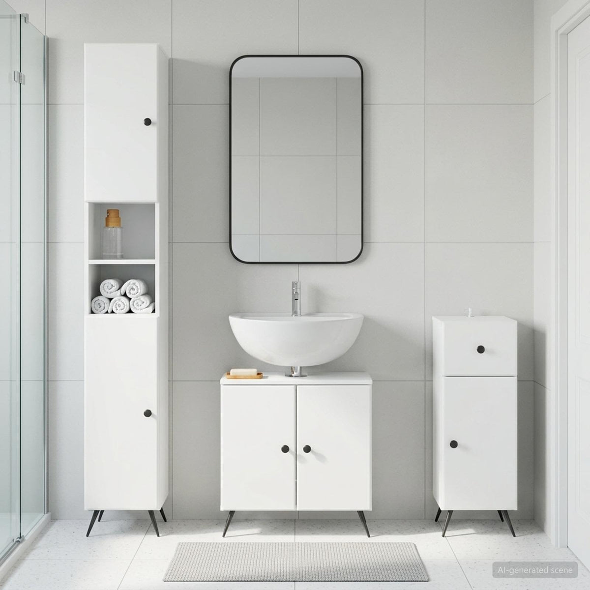 3 Piece Bathroom Cabinet Set BREDA White Engineered Wood