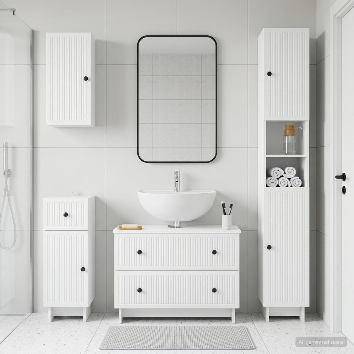 4 Piece Bathroom Cabinet Set EDE White Engineered Wood