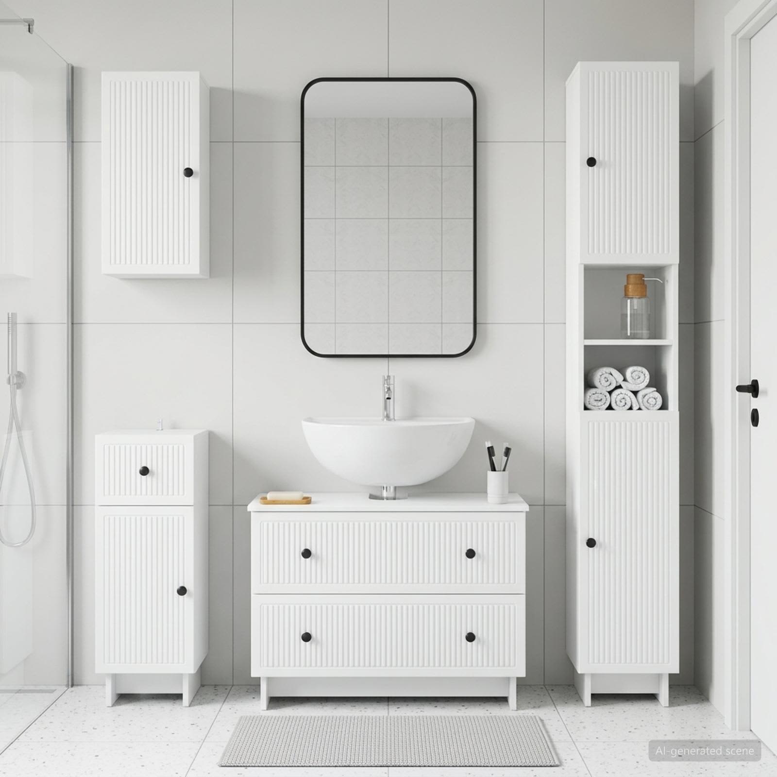 4 Piece Bathroom Cabinet Set EDE White Engineered Wood