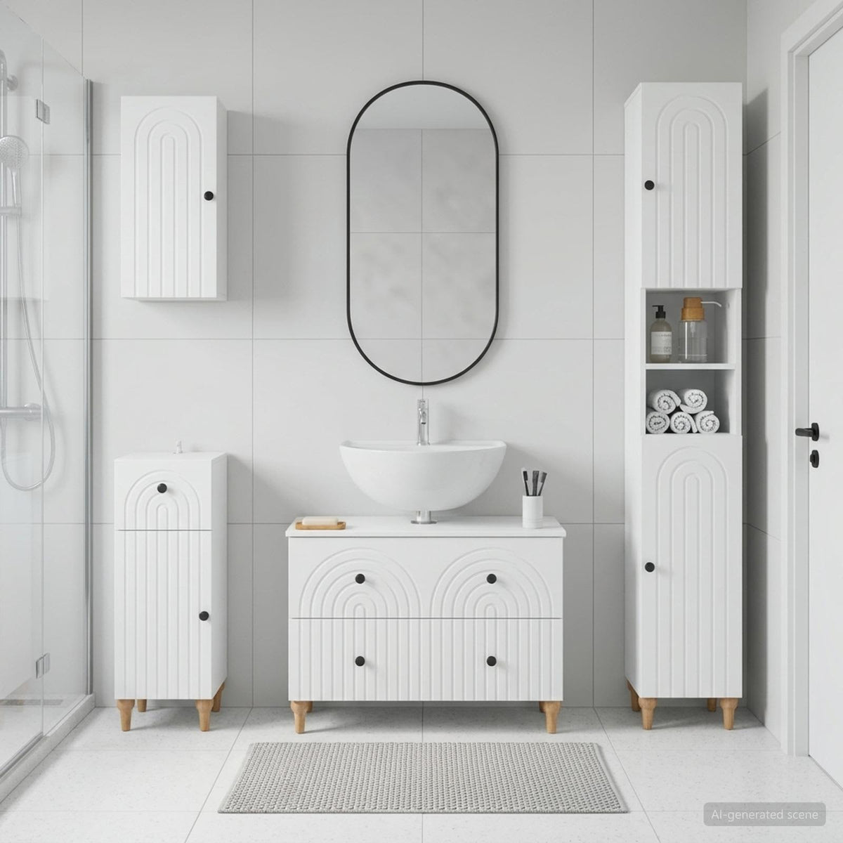 4 Piece Bathroom Cabinet Set ALKMAAR White Engineered Wood