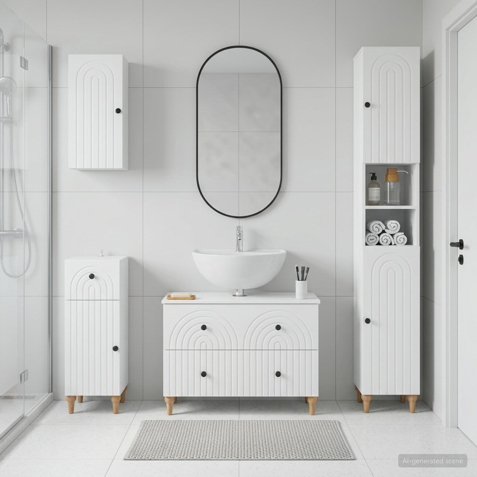 4 Piece Bathroom Cabinet Set ALKMAAR White Engineered Wood