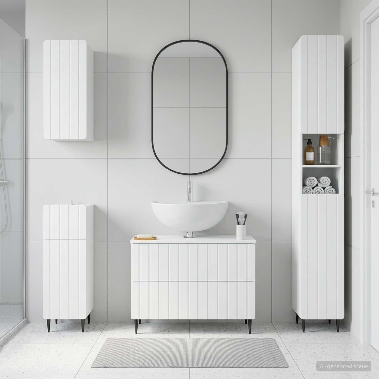 4 Piece Bathroom Cabinet Set ZWOLLE White Engineered Wood