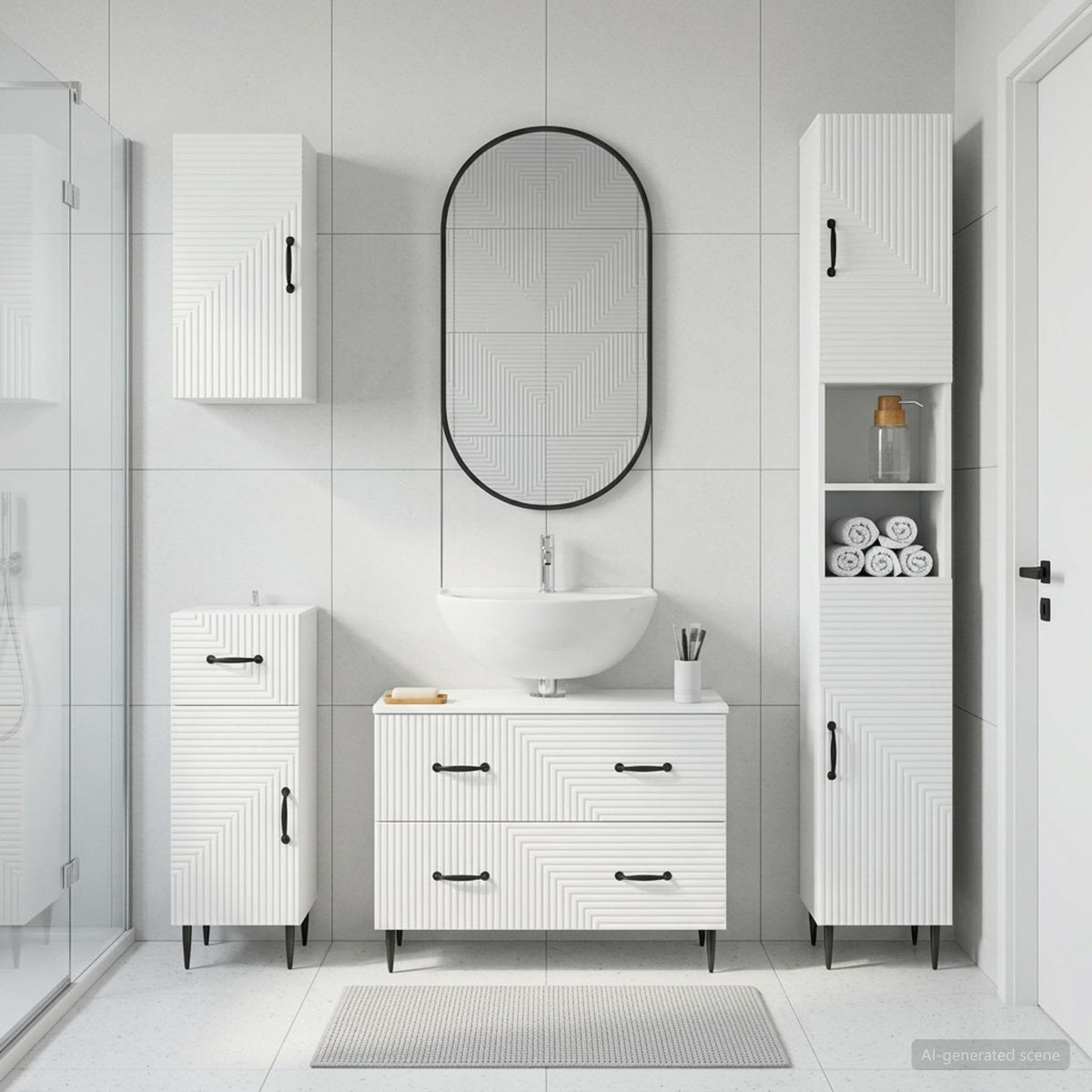 4 Piece Bathroom Cabinet Set HAARLEM White Engineered Wood