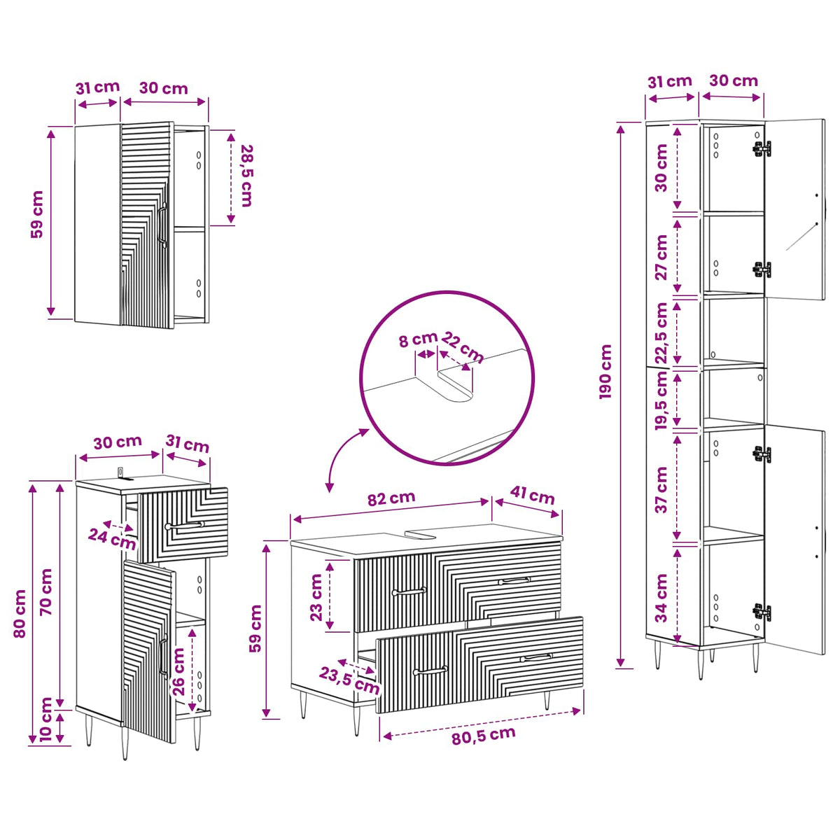 4 Piece Bathroom Cabinet Set HAARLEM White Engineered Wood