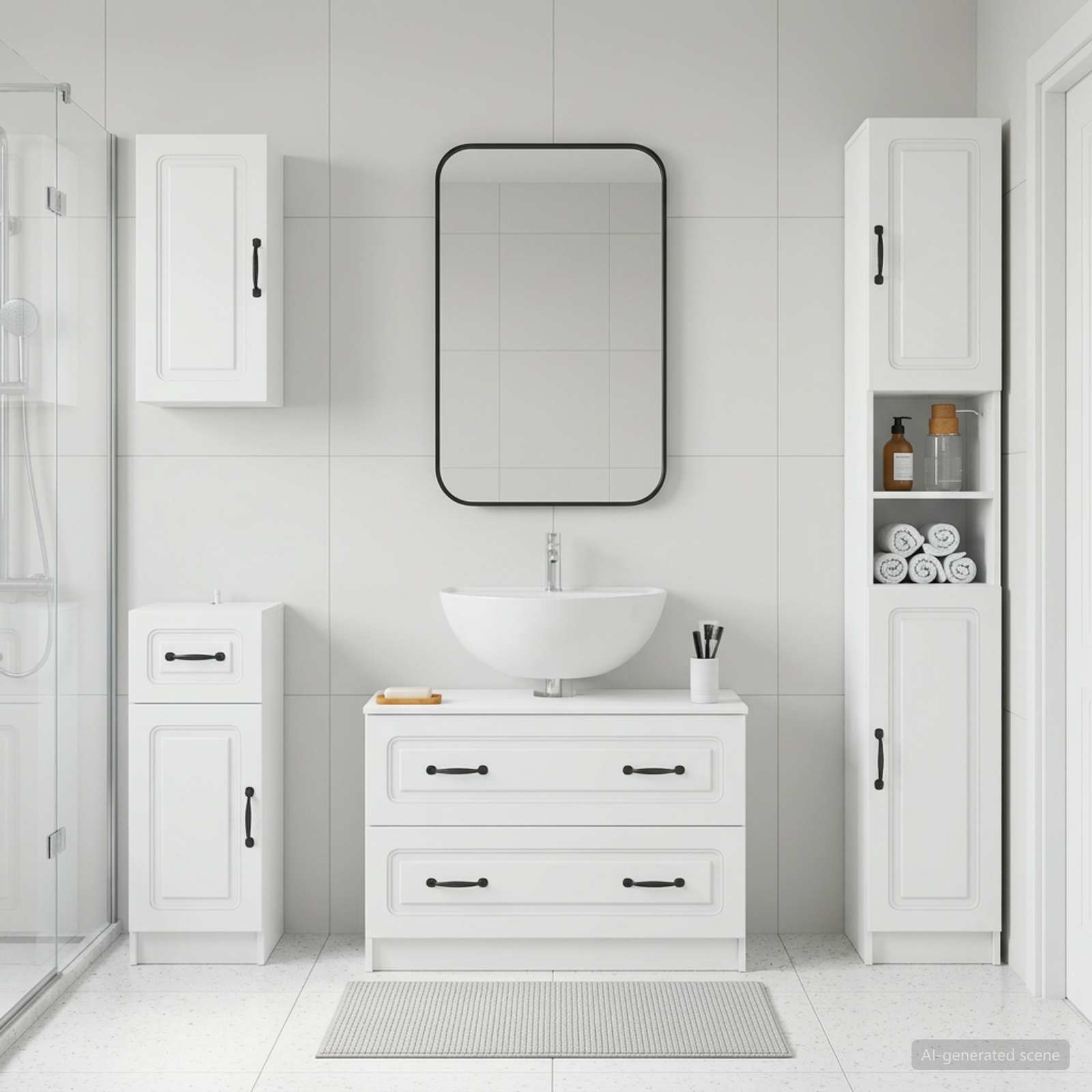 4 Piece Bathroom Cabinet Set UTRECHT White Engineered Wood