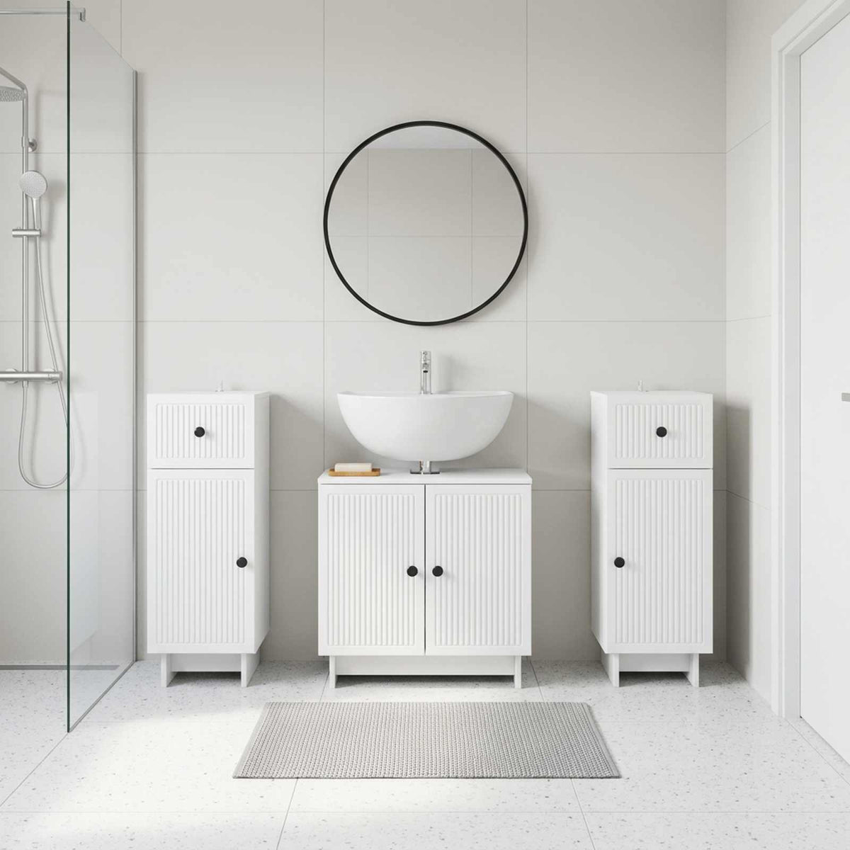 3 Piece Bathroom Cabinet Set EDE White Engineered Wood