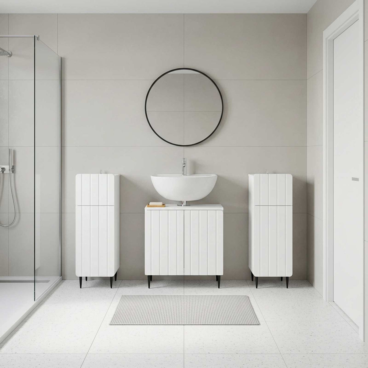 3 Piece Bathroom Cabinet Set ZWOLLE White Engineered Wood