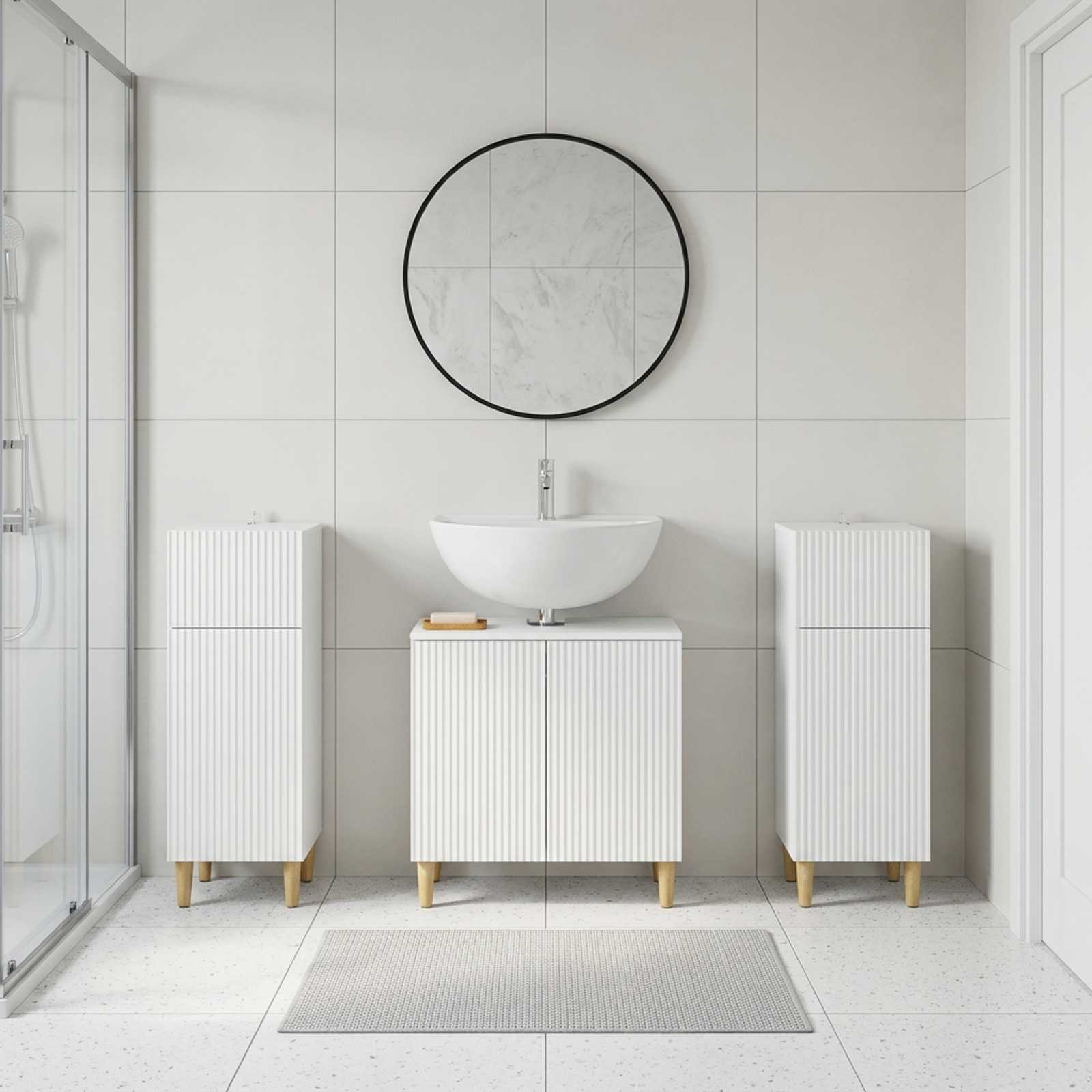 3 Piece Bathroom Cabinet Set ARNHEM White Engineered Wood