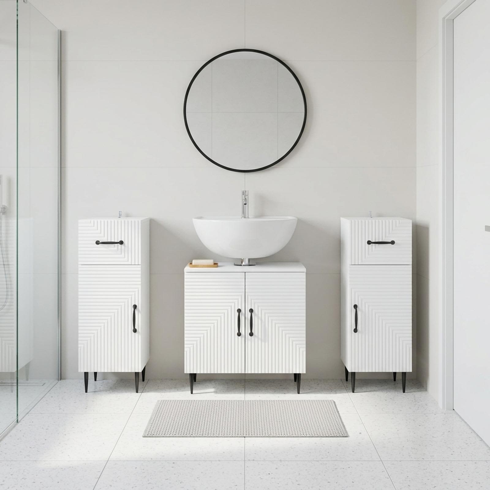 3 Piece Bathroom Cabinet Set HAARLEM White Engineered Wood