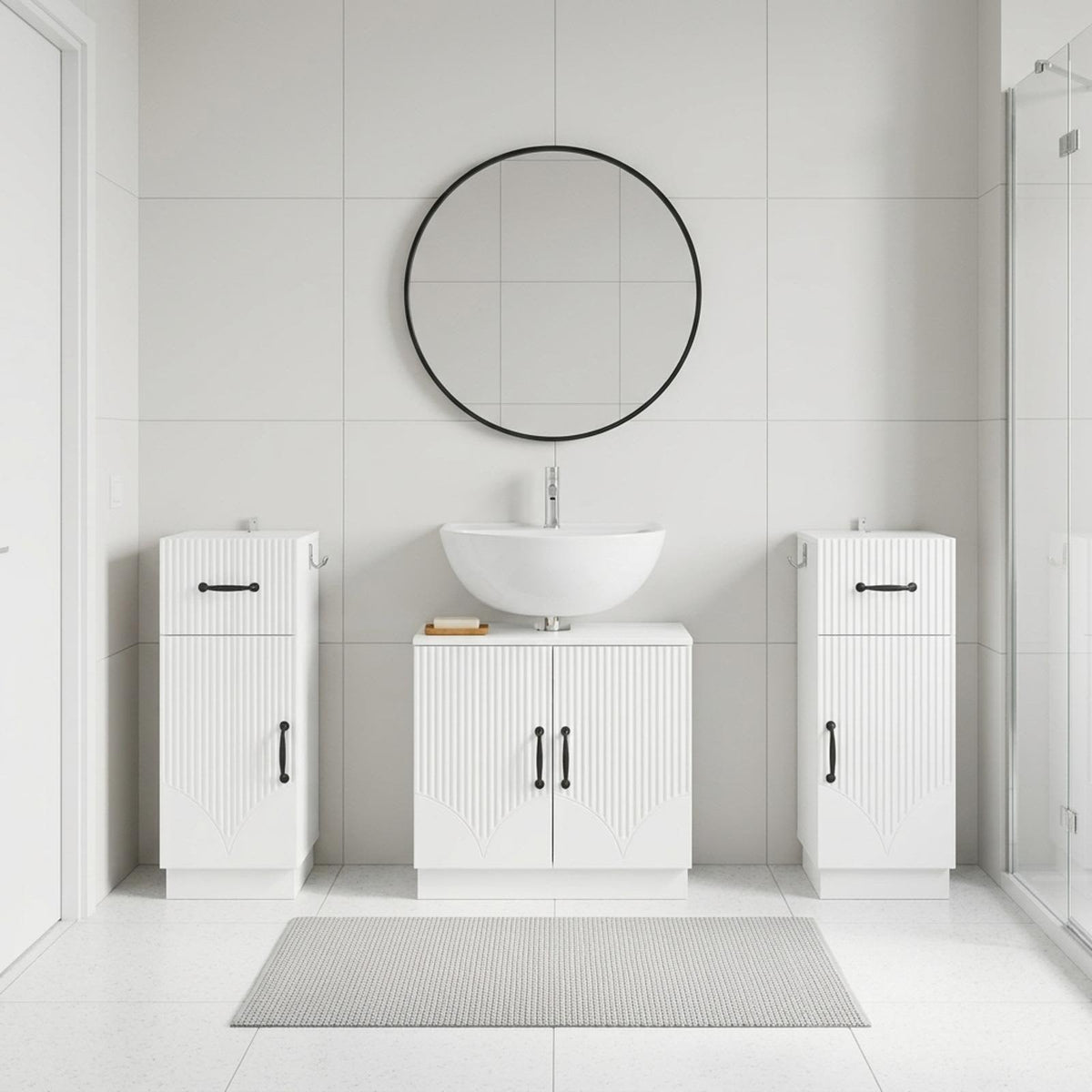 3 Piece Bathroom Cabinet Set HOORN White Engineered Wood