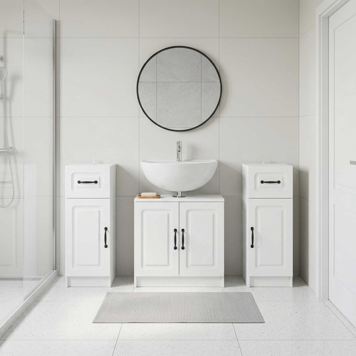 3 Piece Bathroom Cabinet Set UTRECHT White Engineered Wood