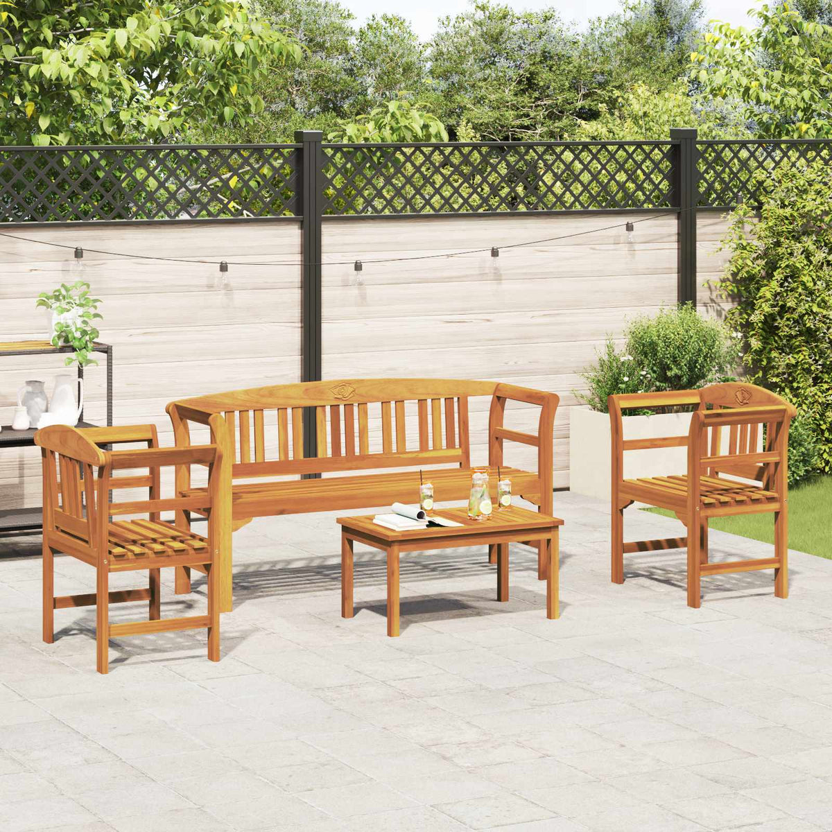 Furniture Set with Cushion 4 pcs Natural Solid Acacia Wood