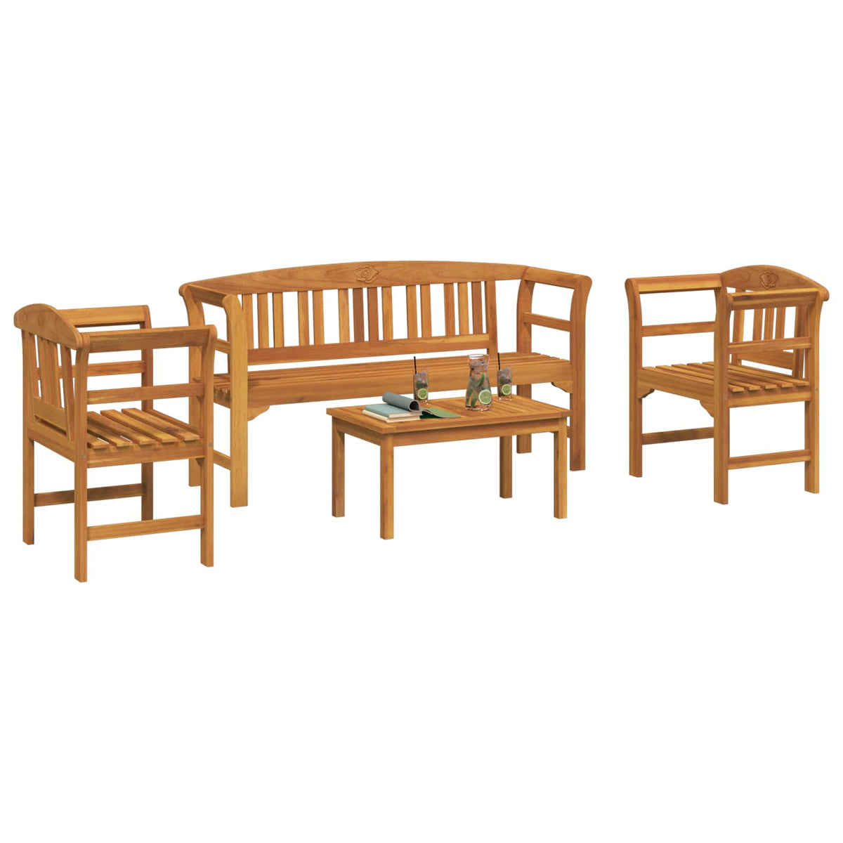 Furniture Set with Cushion 4 pcs Natural Solid Acacia Wood