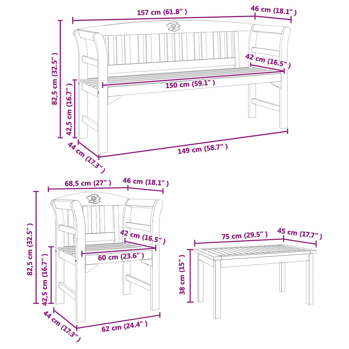 Furniture Set with Cushion 4 pcs Natural Solid Acacia Wood