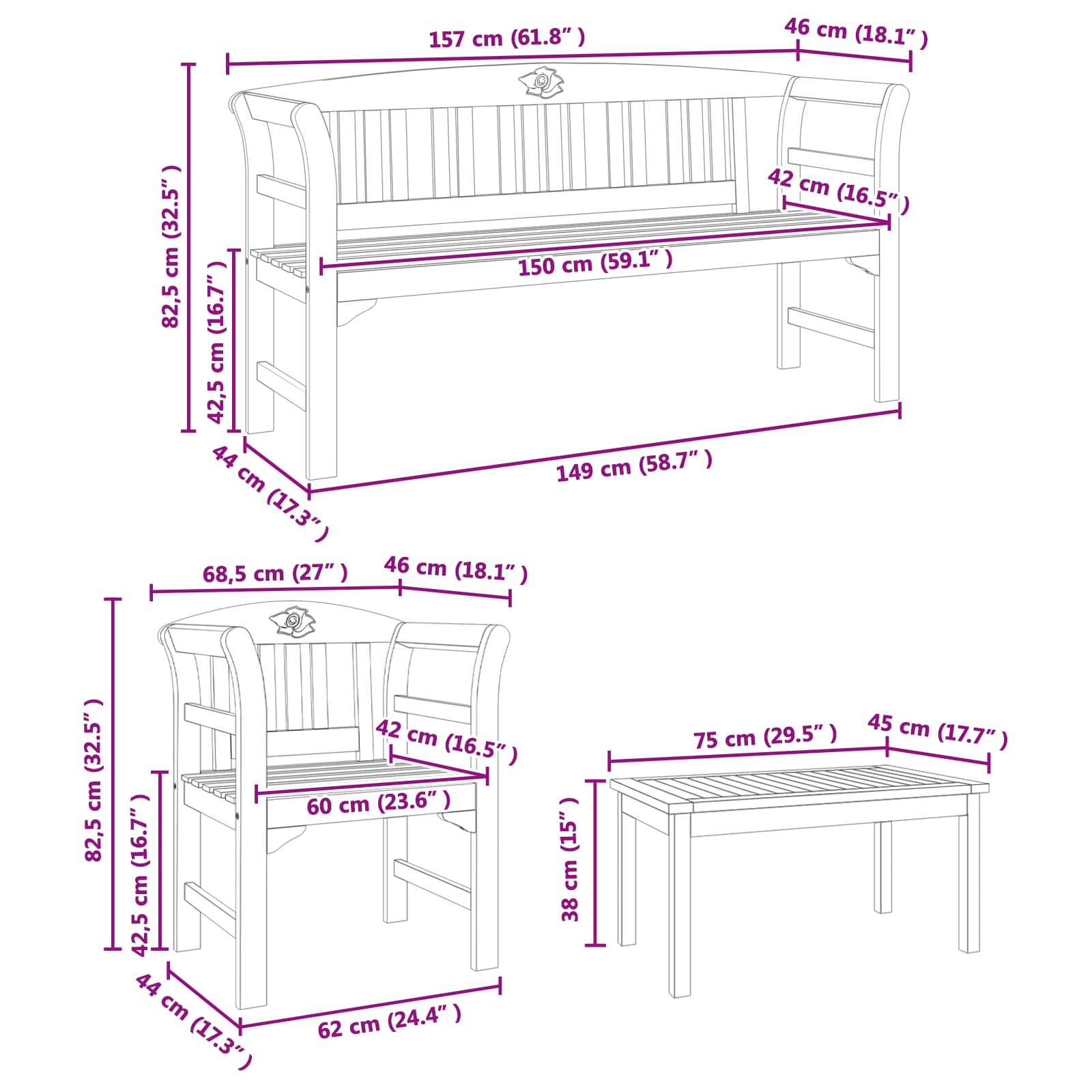 Furniture Set with Cushion 4 pcs Natural Solid Acacia Wood