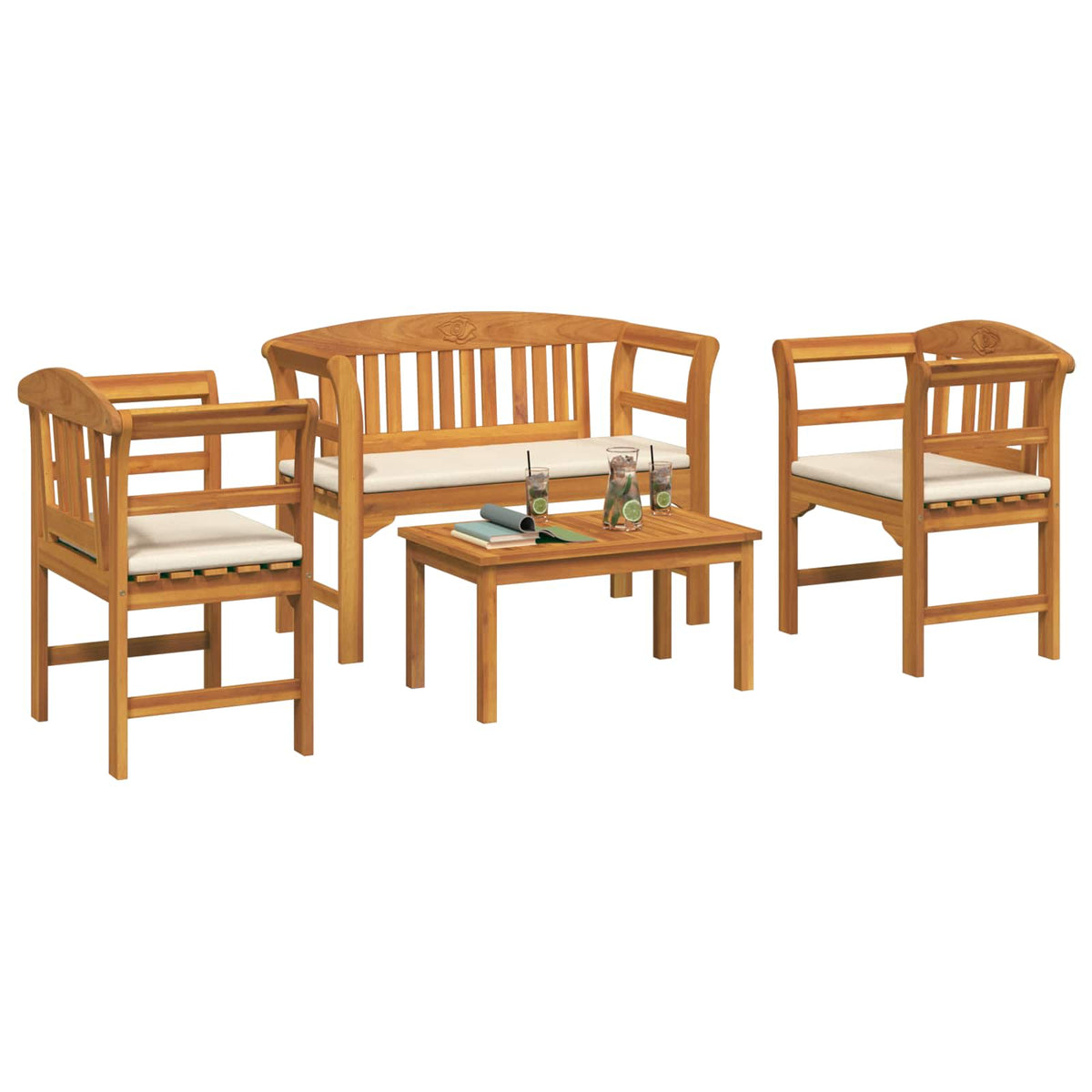 Furniture Set with Cushion 4 pcs Natural Solid Acacia Wood
