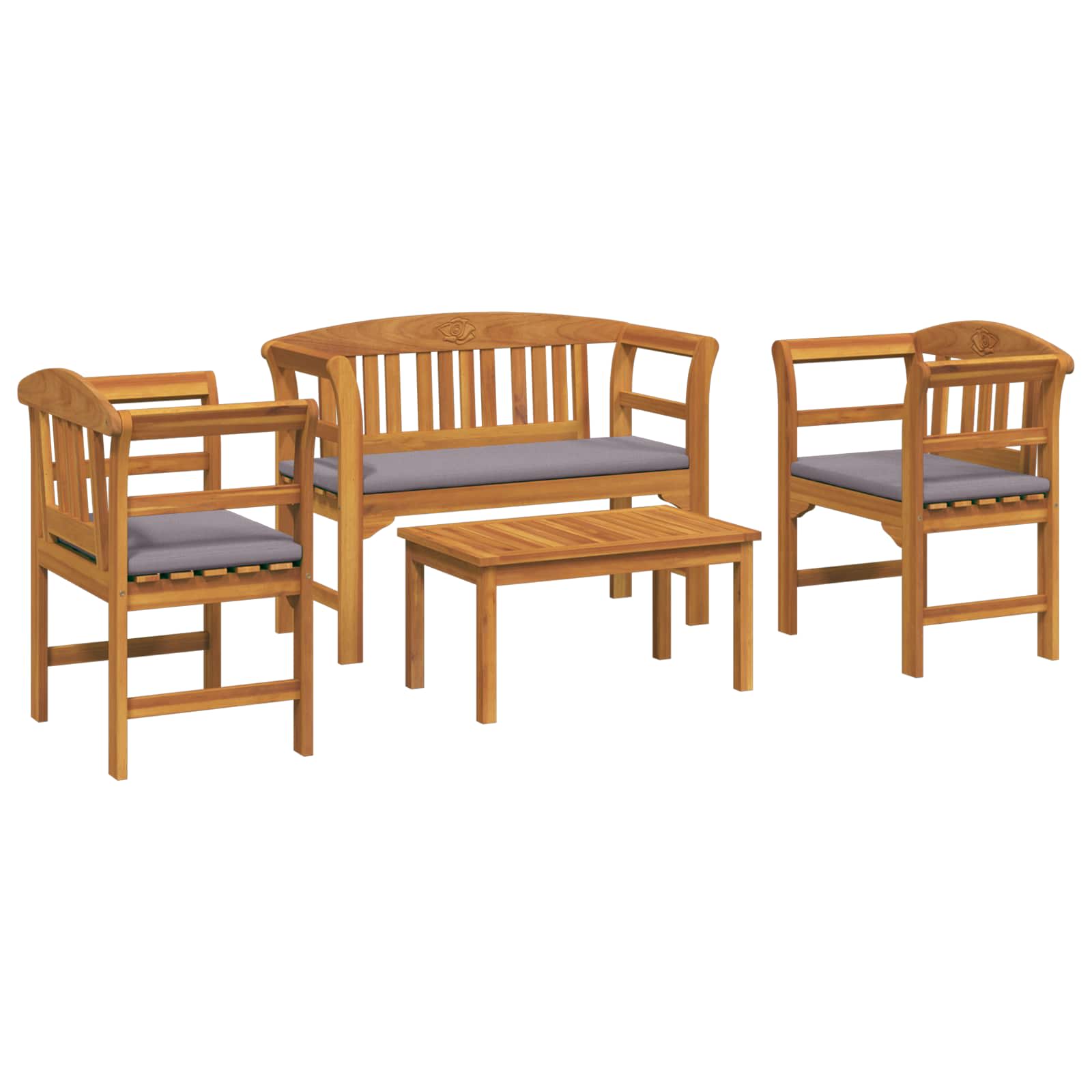 Furniture Set with Cushion 4 pcs Natural Solid Acacia Wood