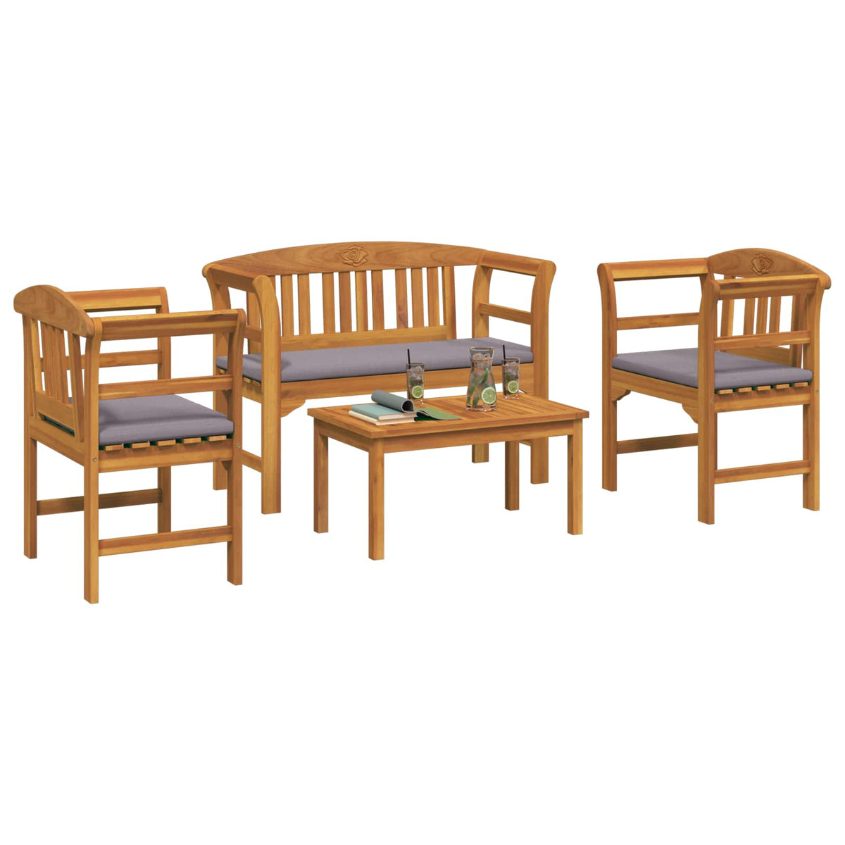 Furniture Set with Cushion 4 pcs Natural Solid Acacia Wood