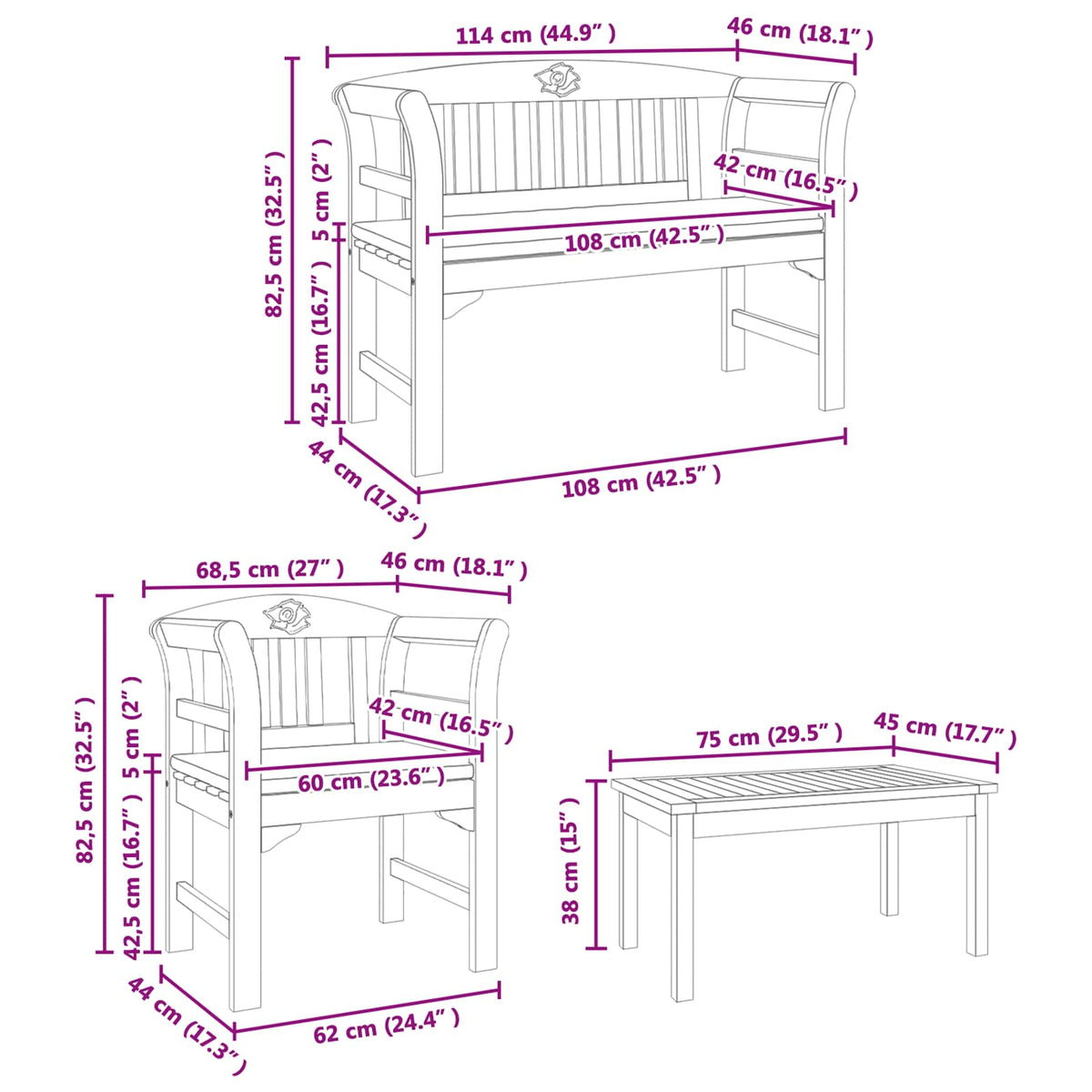 Furniture Set with Cushion 4 pcs Natural Solid Acacia Wood