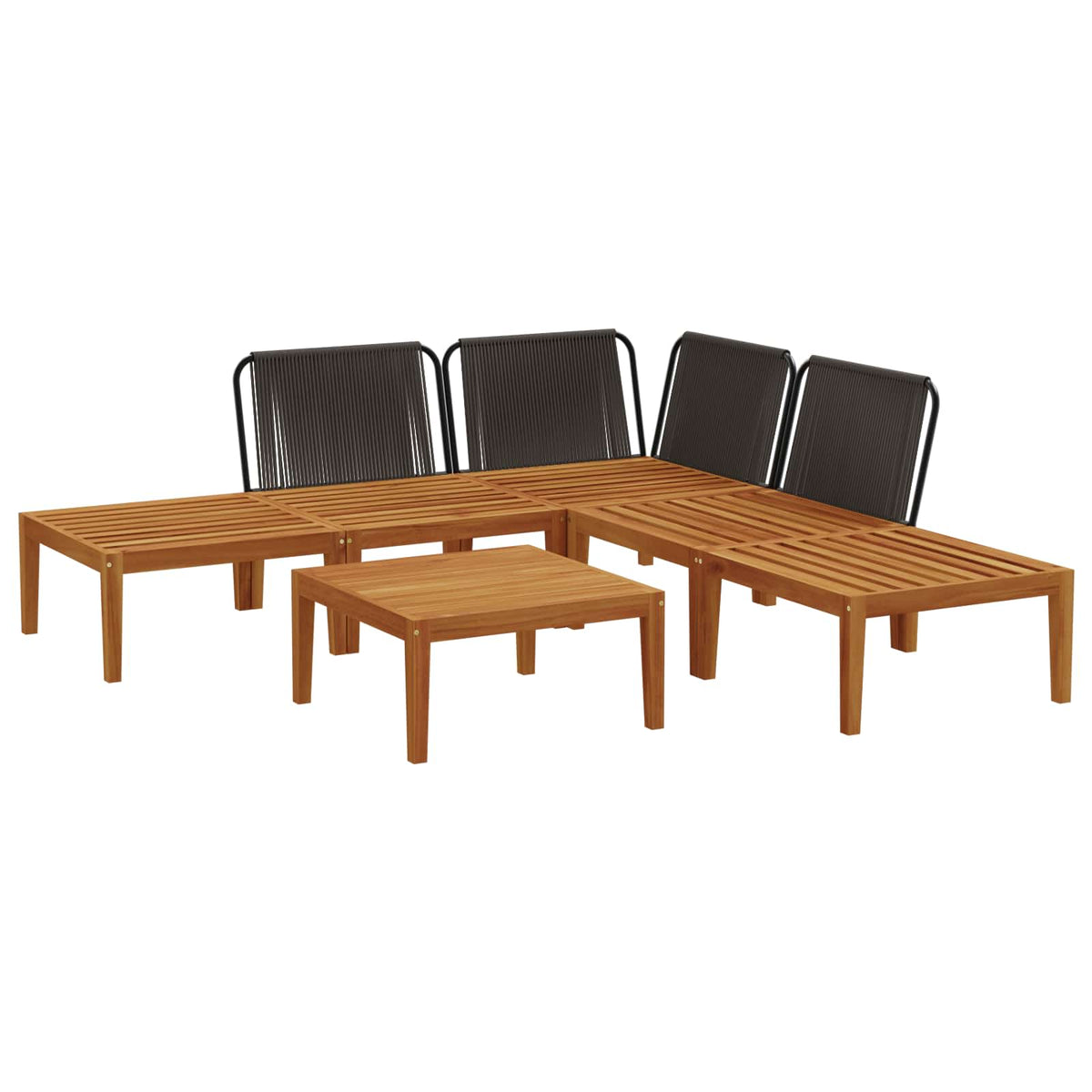 6 pcs Garden Lounge Set Solid Acacia Wood & Rope Natural