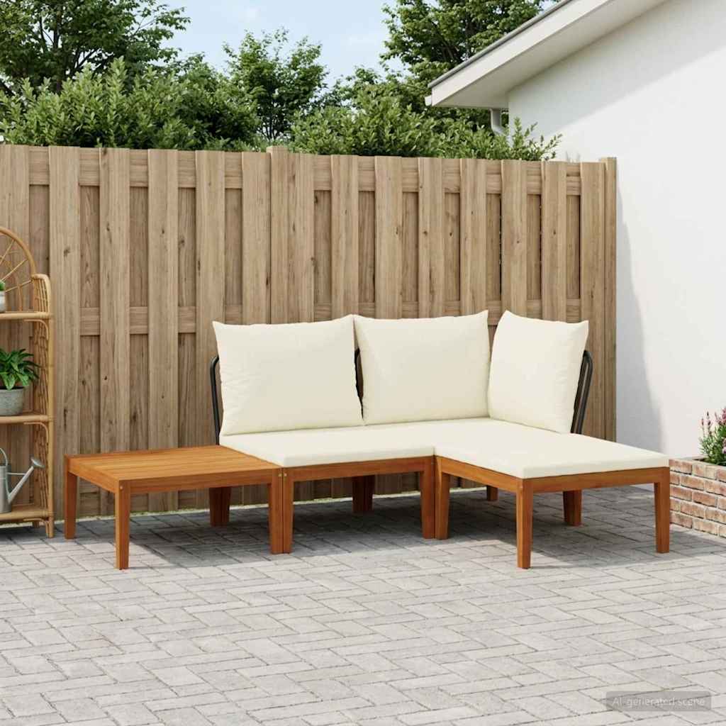 4 pcs Garden Lounge Set Solid Acacia Wood &amp; Rope Natural