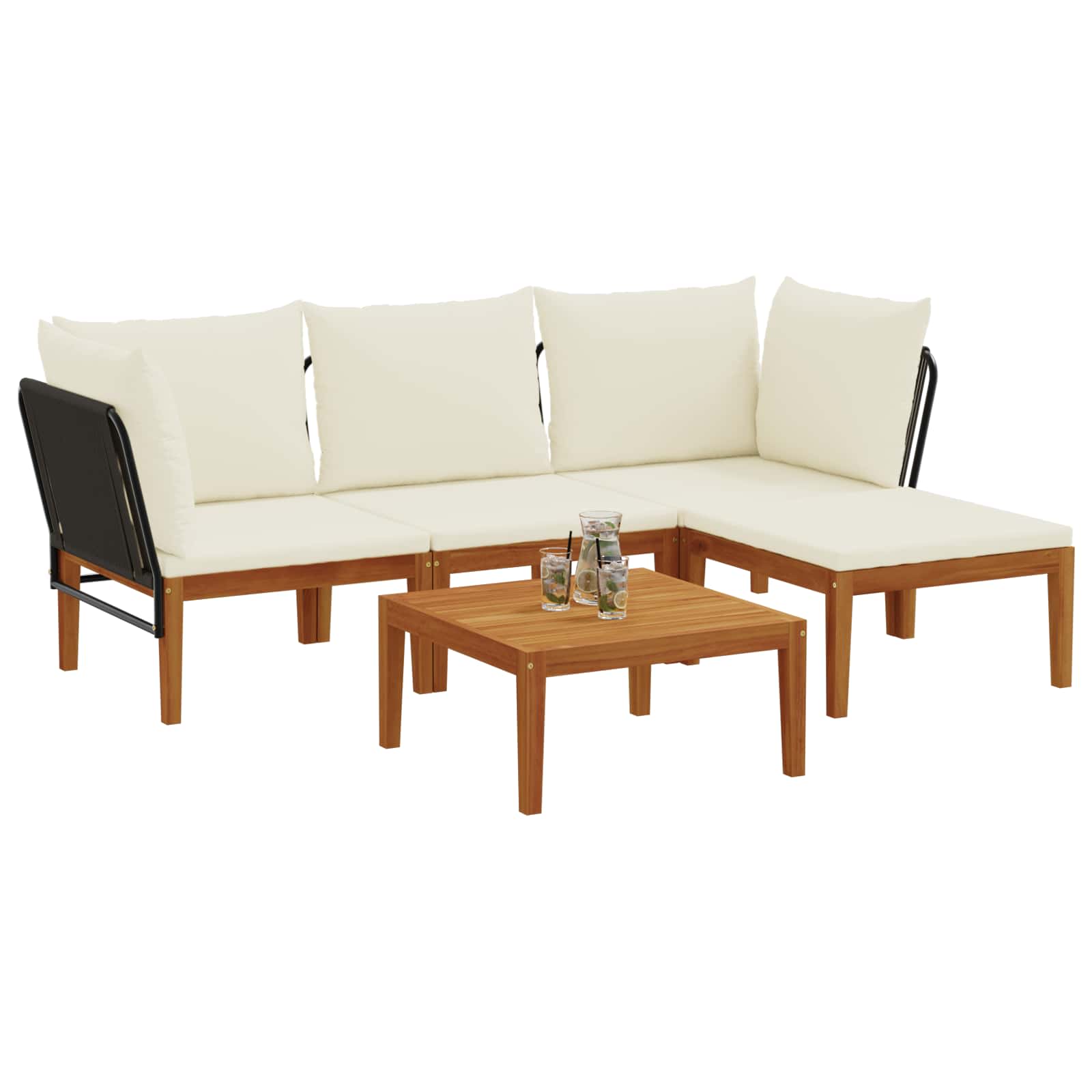 5 pcs Garden Lounge Set Solid Acacia Wood & Rope Natural