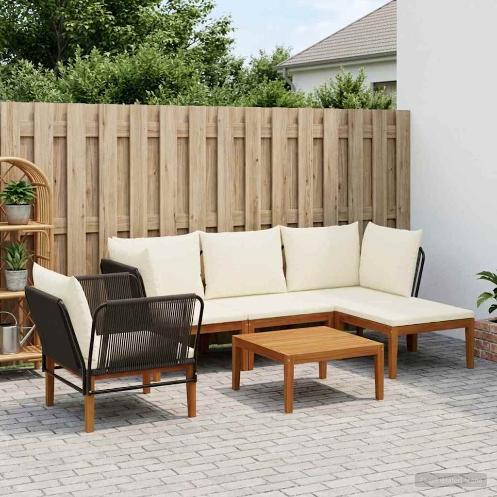 6 pcs Garden Lounge Set Solid Acacia Wood &amp; Rope Natural