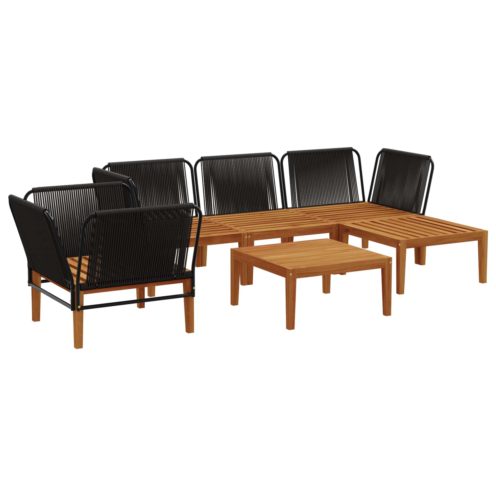 6 pcs Garden Lounge Set Solid Acacia Wood & Rope Natural