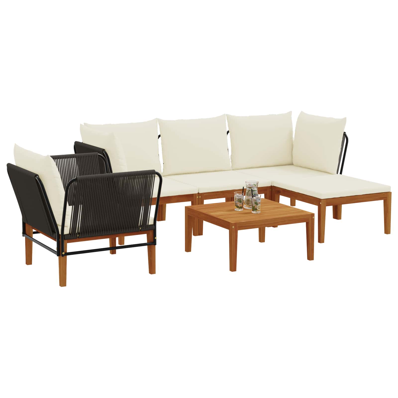 6 pcs Garden Lounge Set Solid Acacia Wood & Rope Natural