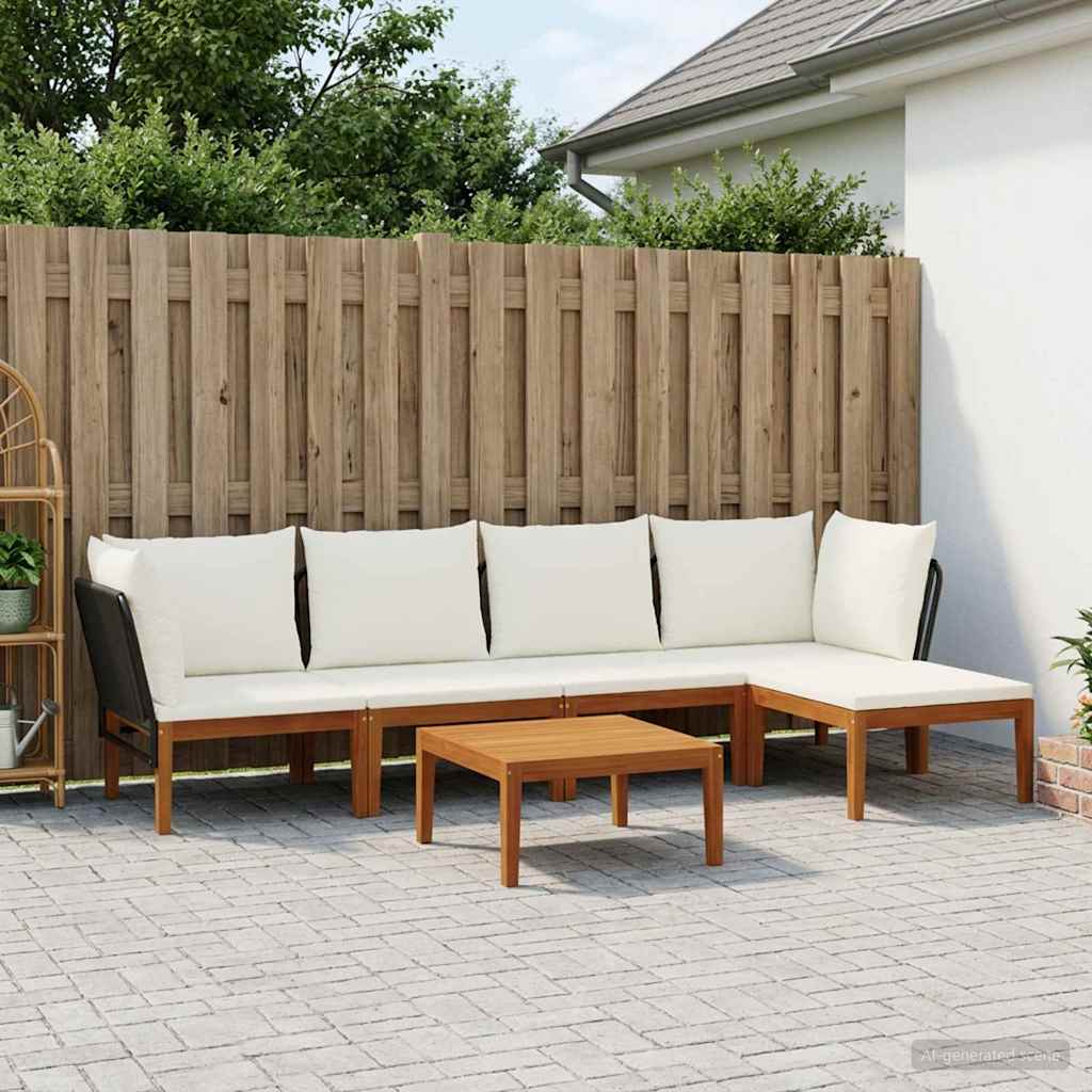 6 pcs Garden Lounge Set Solid Acacia Wood &amp; Rope Natural