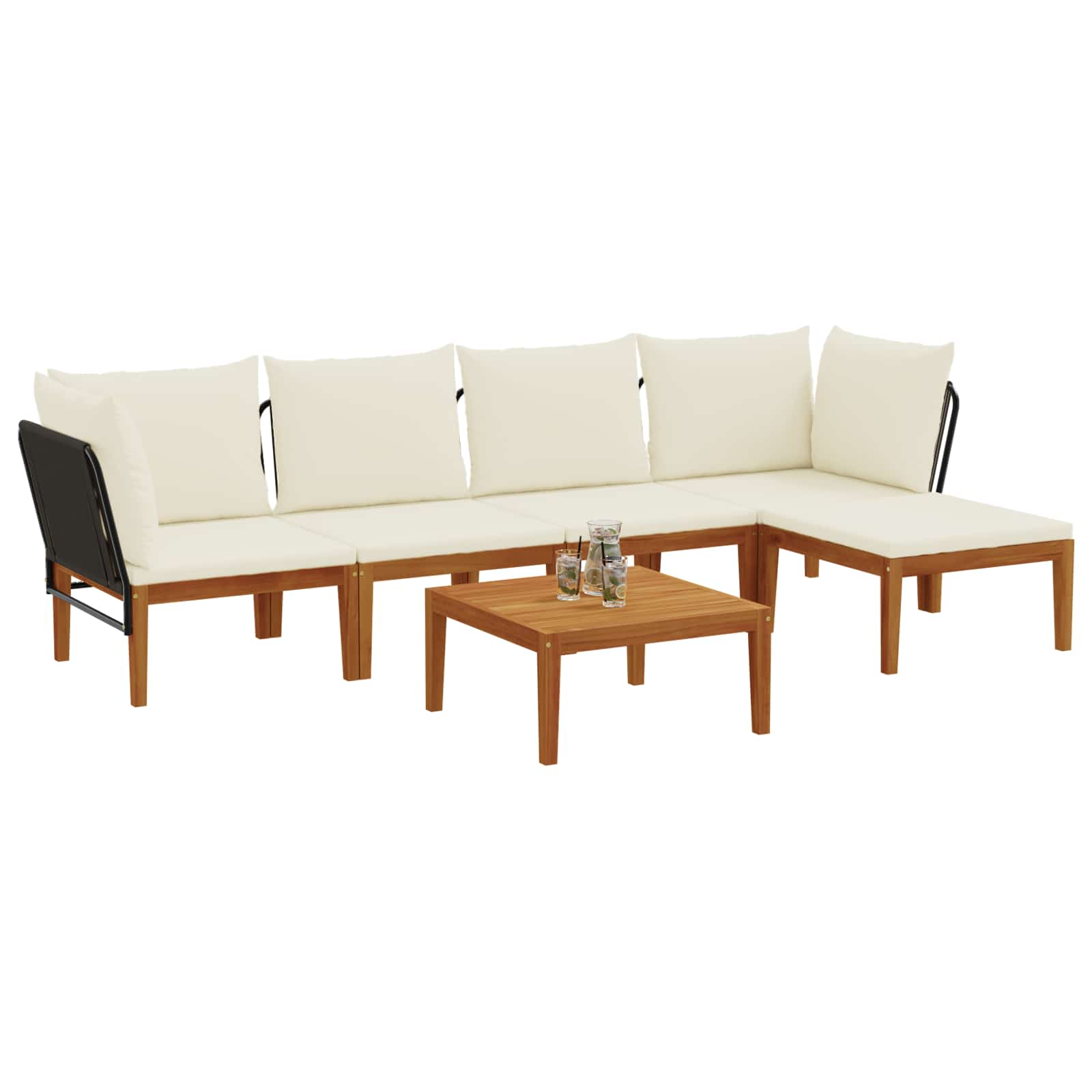 6 pcs Garden Lounge Set Solid Acacia Wood & Rope Natural