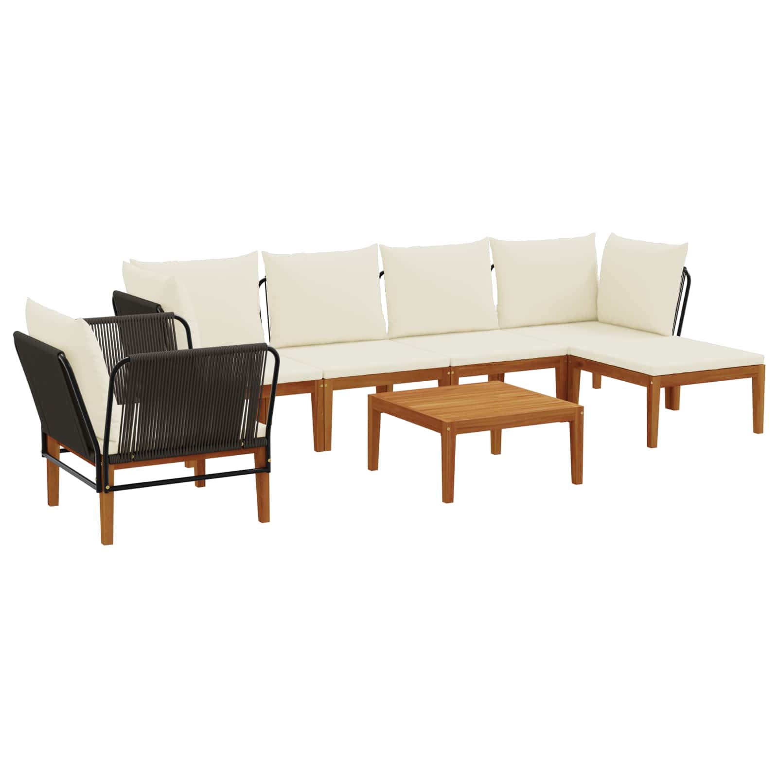 7 pcs Garden Lounge Set Solid Acacia Wood & Rope Natural