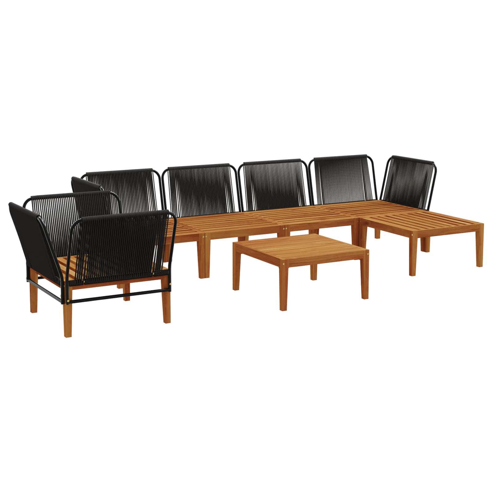 7 pcs Garden Lounge Set Solid Acacia Wood & Rope Natural