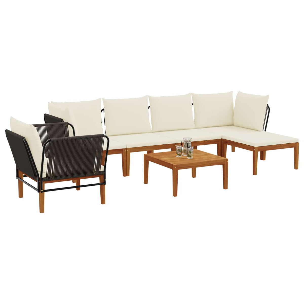 7 pcs Garden Lounge Set Solid Acacia Wood & Rope Natural