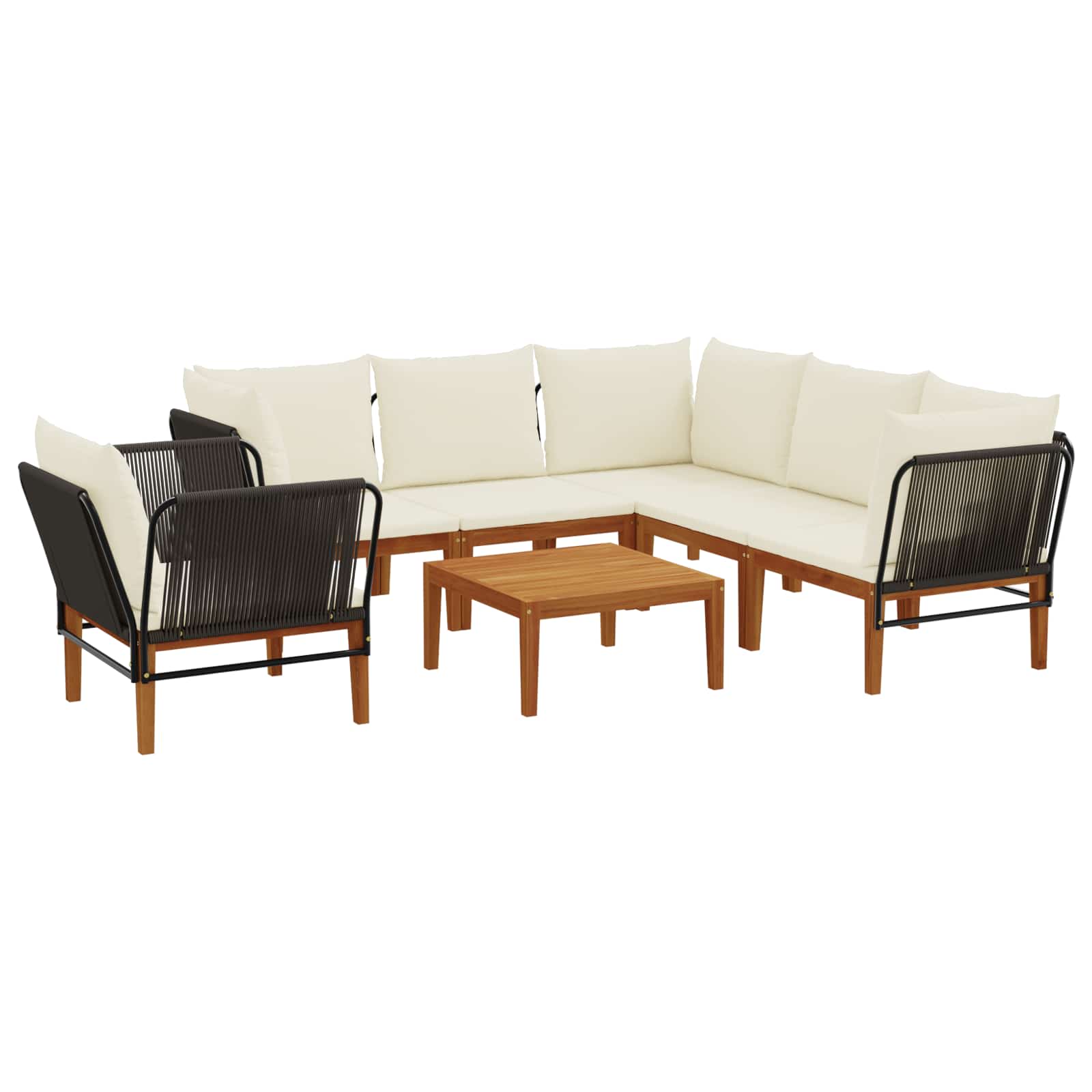 7 pcs Garden Lounge Set Solid Acacia Wood & Rope Natural