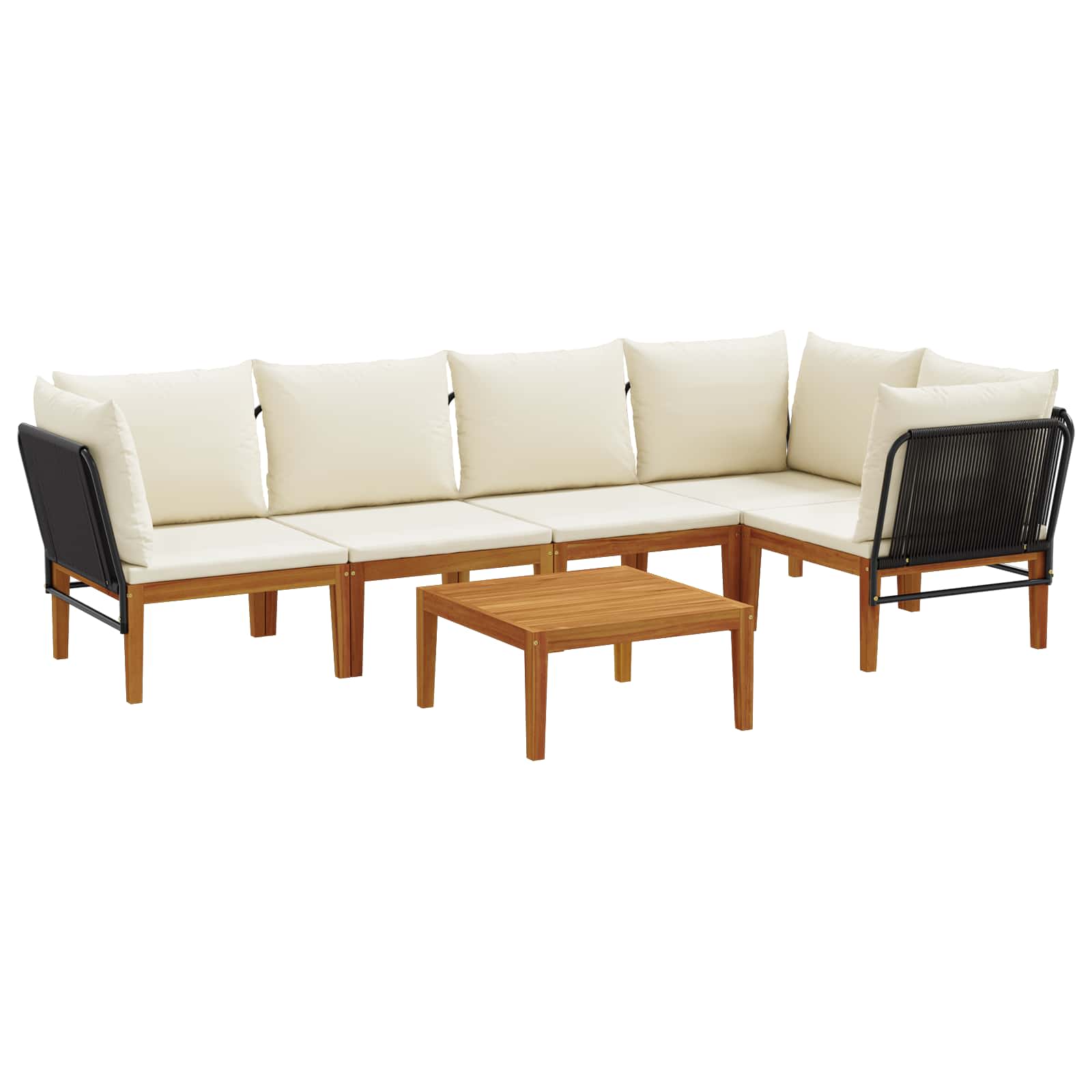 6 pcs Garden Lounge Set Solid Acacia Wood & Rope Natural